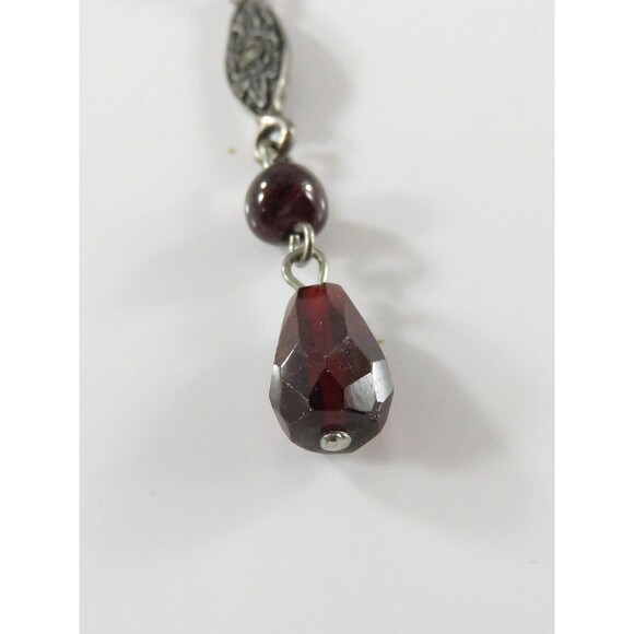 16 1/2" Sterling Silver Lariat Necklace 1 3/4 Drop Polished & Faceted Gem Stones - Picture 3 of 6